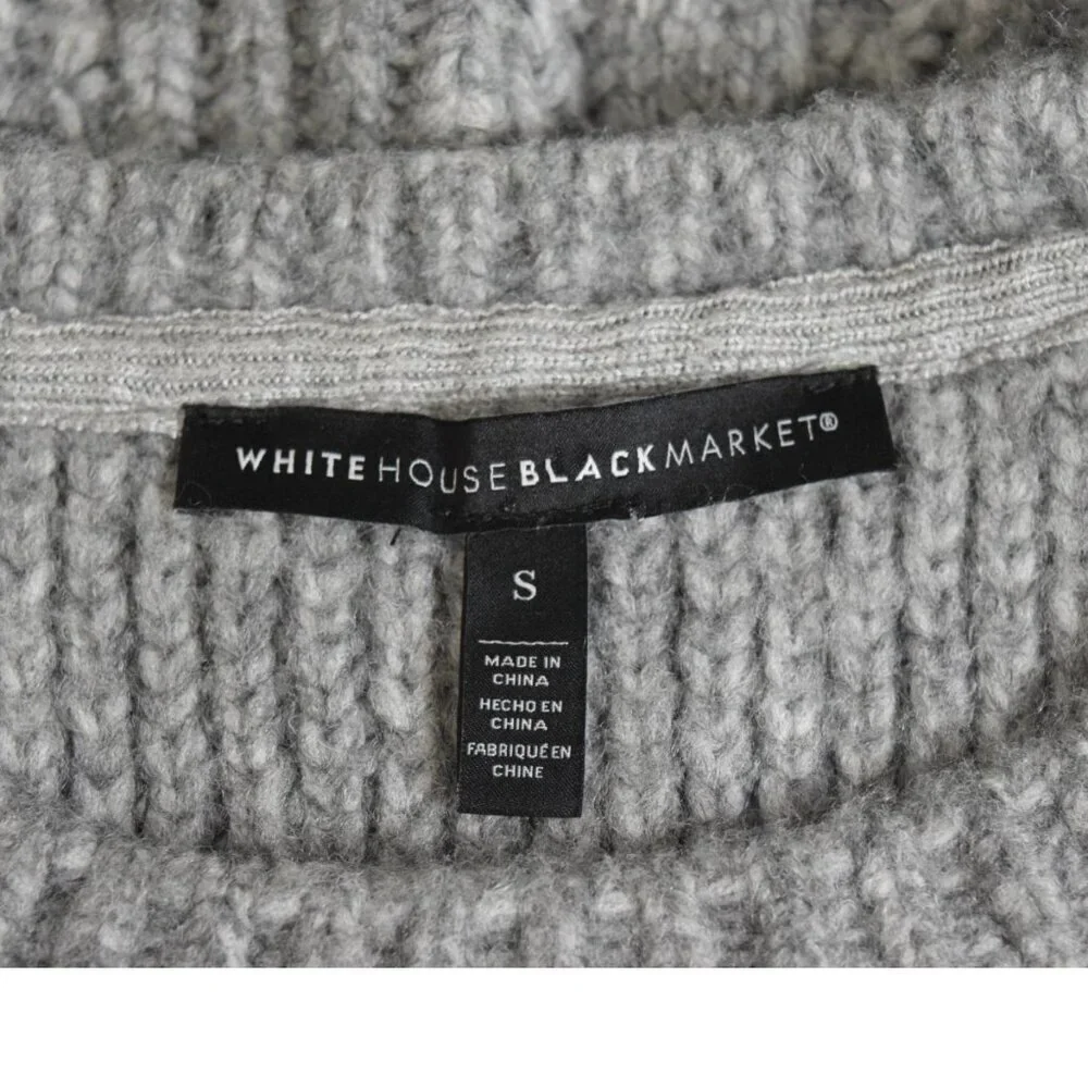 WHITE HOUSE BLACK MARKET EMBELLISHED CABLE KNIT GRAY SWEATER - Picture 8 of 9